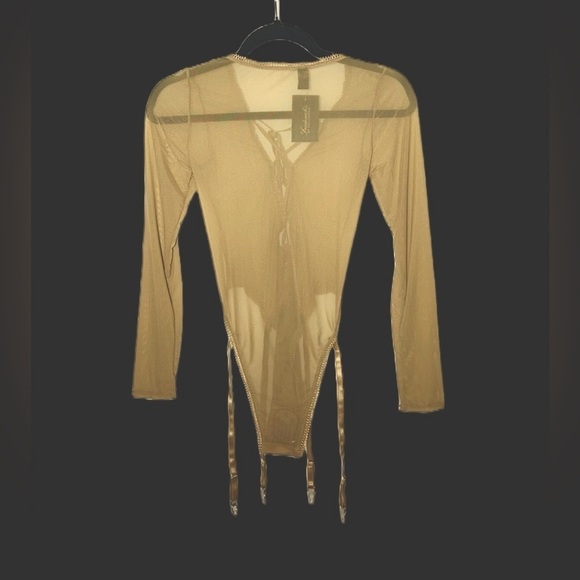 NWT Frederick’s of Hollywood Lola Lee Nude Mesh Teddy, Lace-Up, Garter Straps, S - Picture 7 of 16